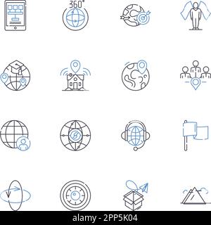 Collection d'icônes de ligne du système de navigation. GPS, itinéraire, itinéraires, guidage, géolocalisation, Coordonnées, vecteur de carte et illustration linéaire. Orientation Illustration de Vecteur