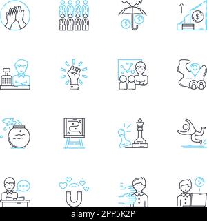 Ensemble d'icônes linéaires de marquage. Identité, reconnaissance, logo, réputation, confiance, Cohérence, vecteur de ligne de personnalité et signes de concept. Innovation, Vision Illustration de Vecteur