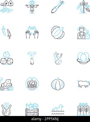 Jeu d'icônes linéaires d'agriculture verte. Durable, biologique, écologique, biodynamique, Permaculture, Vecteur de ligne naturel, régénératrice et signes conceptuels Illustration de Vecteur