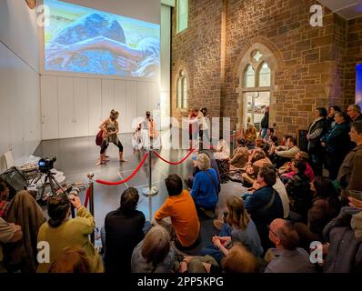 Exeter, Royaume-Uni. 21st avril 2023. Après les heures d'ouverture, des divertissements artistiques de nuit au Royal Albert Memorial Museum et à la galerie d'art d'Exeter. Credit: Thomas Faull/Alamy Live News Banque D'Images