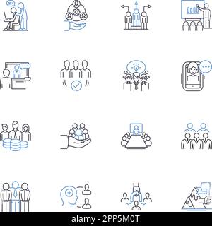 Collection d'icônes de ligne de travail d'équipe synchronisé. Coordination, collaboration, unité, partenariat, synergie, Harmonie, vecteur d'intégration et linéaire Illustration de Vecteur