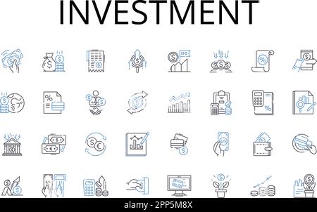 Collection d'icônes de ligne d'investissement. Dépenses en capital, actif financier, contribution financière, participation au capital, mise de notaire, Dépenses en espèces, financement des immobilisations Illustration de Vecteur