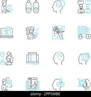 Jeux d'icônes linéaires révolutionnaires pour les marchés. Innovation, interruption, progrès, transformation, percée, Vecteur et concept émergents et de premier plan Illustration de Vecteur