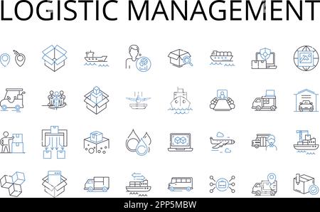 Collection d'icônes de ligne de gestion logistique. Chaîne d'approvisionnement, plan de distribution, stratégie d'expédition, manutention, contrôle des stocks, Gestion de parc Illustration de Vecteur