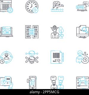 Ensemble d'icônes linéaires de l'agenda. Programme, Plan, Programme, Calendrier, liste, Horaires, vecteur de ligne d'itinéraire et signes conceptuels. Agenda,Réunion,Plan des tâches Illustration de Vecteur