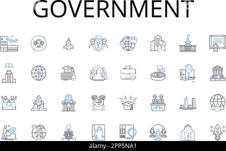 Collection d'icônes de la ligne gouvernementale. Pouvoir d'autorité, régime d'État, gestion de l'administration, direction de gouvernance, autorité de réglementation, Règle de régime Illustration de Vecteur
