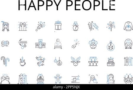 Collection d'icônes Happy People Line. Des individus joyeux, des êtres heureux, des âmes grisantes, des personnalités heureuses, des gens heureux, Les humains élués Illustration de Vecteur