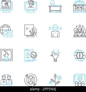 Jeu d'icônes linéaires d'auto-amélioration. Indentement, croissance, réflexion, progression, conscience de soi, Autonomisation, vecteur et concept de la ligne de maîtrise de soi Illustration de Vecteur