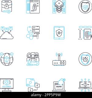 Ensemble d'icônes linéaires de protection des données. chiffrement, sécurité, sauvegarde, confidentialité, surveillance, vecteur de ligne de vulnérabilité et signes conceptuels Illustration de Vecteur