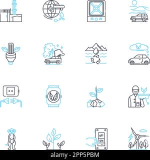 Ensemble d'icônes linéaires de conservation de l'environnement. Durabilité, recyclage, conservation, renouvelable, biodiversité, Écologique, vecteur de ligne de pollution et Illustration de Vecteur