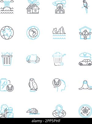 Ensemble d'icônes linéaires pour les produits environnementaux. Durable, biodégradable, écologique, renouvelable, compostable, Recyclable, vecteur de ligne à faible consommation d'énergie Illustration de Vecteur