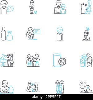 Icônes linéaires rouges définies. Famille, relations, lignes de sang, connexion, Ancestry, Patrimoine, vecteur de la ligne de racines et signes de concept. Parenté,lignée,Bond Illustration de Vecteur