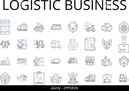 Collection d'icônes de ligne d'affaires logistique. Gestion de la chaîne d'approvisionnement, système de distribution, services de transport, gestion de la flotte, entreposage Illustration de Vecteur