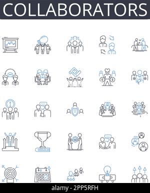 Collection d'icônes de ligne collaborateurs. Associés, partenaires, alliés, compagnons, aides, Supports, cohortes vecteur et illustration linéaire. Confidents Illustration de Vecteur