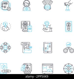 Ensemble d'icônes linéaires de développement d'entreprise. Expansion, fusion, acquisition, diversification, croissance, Innovation, vecteur de ligne de réorganisation et concept Illustration de Vecteur