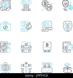 Jeu d'icônes linéaires de devises alternatives. Crypto-monnaie, blockchain, décentralisé, numérique, virtuel, Peer-to-Peer, vecteur de ligne de jeton et signes de concept Illustration de Vecteur