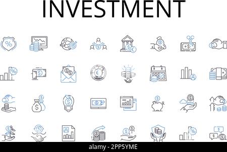 Collection d'icônes de ligne d'investissement. Dépenses en capital, actif financier, contribution financière, participation au capital, mise de notaire, Dépenses en espèces, financement des immobilisations Illustration de Vecteur