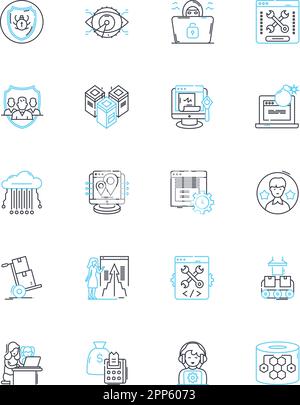 Jeu d'icônes linéaires de sécurité Nerk. Cybersécurité, protection, chiffrement, défense, pare-feu, Antivirus, vecteur de ligne de surveillance et signes de concept Illustration de Vecteur