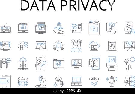 Collecte des icônes de ligne de confidentialité des données. Sécurité personnelle, confidentialité des informations, protection numérique, droits à la vie privée, données confidentielles, Sécurisé Illustration de Vecteur