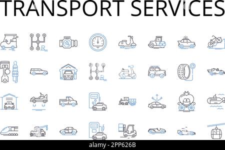 Collection d'icônes de ligne de services de transport. Options de livraison, solutions de transport, méthodes d'expédition, méthodes de transport, services logistiques, Fret Illustration de Vecteur