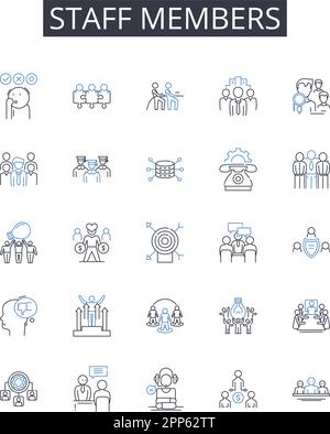 Collection d'icônes de ligne des membres du personnel. Personnel enseignant, équipe d'équipage, membres de la bande, travailleurs de l'entreprise, personnel du bureau, Personnel de soutien, vecteur du personnel enseignant et Illustration de Vecteur