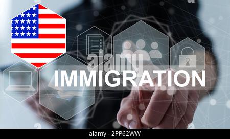 Concept de l'immigration aux États-Unis avec bouton virtuel d'appui Banque D'Images