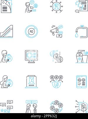 Ensemble d'icônes linéaires de marque d'entreprise. Identité, logo, réputation, reconnaissance, influenceur, Messages, vecteur de ligne de stratégie et signes de concept. Image Illustration de Vecteur