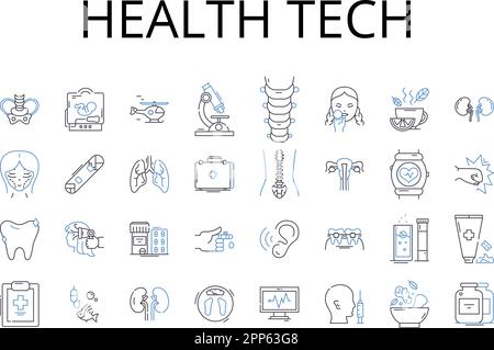 Collection d'icônes de la ligne des technologies de la santé. Technologie médicale, Santé numérique, INFORMATIQUE médicale, télésanté, eHealth, Informatique de la santé, information sur la santé Illustration de Vecteur