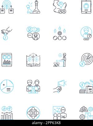 Ensemble d'icônes linéaires de marquage. Identité, reconnaissance, logo, réputation, confiance, Cohérence, vecteur de ligne de personnalité et signes de concept. Innovation, Vision Illustration de Vecteur
