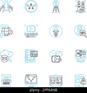 Jeu d'icônes linéaires des médias d'information. Journalisme, radiodiffusion, titres, reportage, presse, Médias, vecteur de ligne d'ancrage et signes conceptuels. Breaking, Editorial Illustration de Vecteur