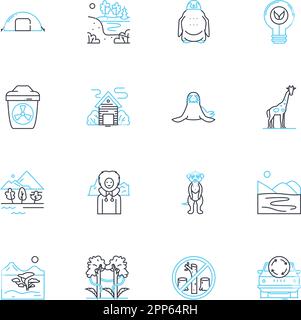 Ensemble d'icônes linéaires de perte de biodiversité. Extinction, habitat, fragmentation, déforestation, pollution, En voie de disparition, vecteur de la lignée d'espèces et signes conceptuels Illustration de Vecteur