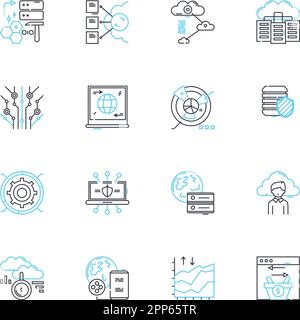 Jeu d'icônes linéaires de sécurité Nerk. Pare-feu, chiffrement, authentification, logiciel malveillant, vulnérabilité, Intrusion, vecteur de ligne d'audit et panneaux de concept. Accès Illustration de Vecteur