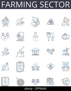 Collection d'icônes de ligne de secteur agricole. Industrie agricole, domaine de la culture, domaine de la récolte, activité de Ranching, domaine du travail du sol, Domaine agronomique Illustration de Vecteur