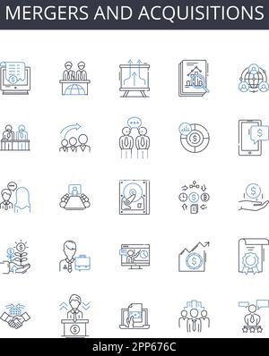 Collection d'icônes de ligne fusions et acquisitions. Technique, système, approche, processus, Méthodologie, Protocole, vecteur de plan et illustration linéaire Illustration de Vecteur