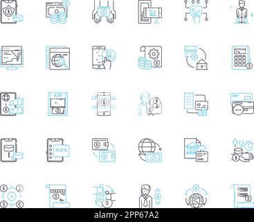 Ensemble d'icônes linéaires Internet Economy. E-commerce, numérisation, démarrage, en ligne, Marketplaces, Crypto-monnaie, vecteur de blockchain et signes conceptuels Illustration de Vecteur