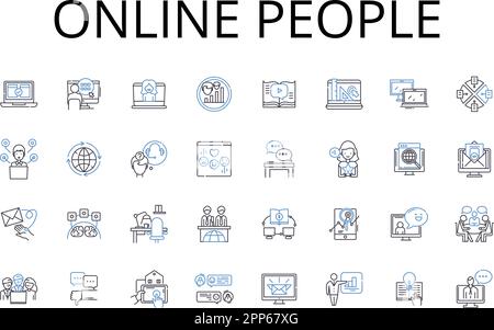 Collection d'icônes de la ligne de personnes en ligne. Citoyens numériques, utilisateurs d'Internet, cyberpopulation, public Web, communauté virtuelle, Netizens, vecteur de gens en ligne Illustration de Vecteur