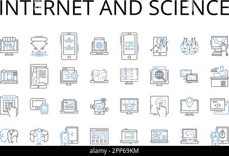 Collection d'icônes de ligne Internet et science. Nternet, Web, Net, Cyberspace, en ligne, Monde numérique, vecteur d'autoroute de l'information et linéaire Illustration de Vecteur