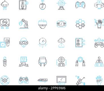 Jeu d'icônes linéaires de calcul de données. Analyses, statistiques, algorithmes, apprentissage machine, visualisation, Big Data, vecteur de ligne minière et signes de concept Illustration de Vecteur