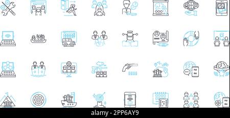 Ensemble d'icônes linéaires d'entreprise commune. Collaboration, Partenariat, partagé, travail d'équipe, coopératif, Alliance, vecteur de ligne de synergie et signes de concept. Unité Illustration de Vecteur