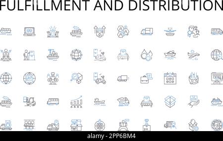 Collection d'icônes de ligne d'exécution et de distribution. Productivité, efficacité, ergonomie, performances, qualité, Fiabilité, vecteur d'innovation et Illustration de Vecteur