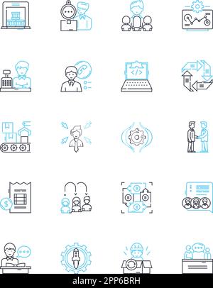 Icônes linéaires de supervision définies. Supervision, surveillance, contrôle, surveillance, gouvernance, Passer en revue, inspecter le vecteur de ligne et les panneaux conceptuels. Réglementation Illustration de Vecteur
