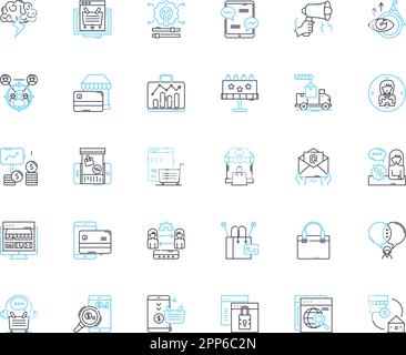 Ensemble d'icônes linéaires de vente d'e-commerce. Marketing, conversion, ventes, trafic, paiement, Affiliés, Promotions vecteur de ligne et signes de concept. Exécution Illustration de Vecteur