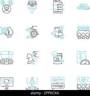 Jeu d'icônes linéaires de prototypage rapide. Itératif, agile, conception, innovation, précision, Efficacité, vecteur de ligne de fabrication et panneaux de concept. Impression Illustration de Vecteur