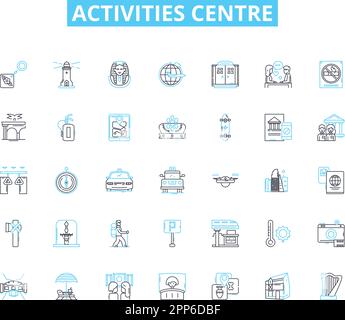 Ensemble d'icônes linéaires du centre d'activités. Divertissement, aventure, divertissement, Loisirs, Loisirs, Sports, vecteur de ligne de forme physique et signes de concept. Amusement, danse Illustration de Vecteur