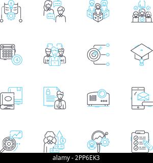 Ensemble d'icônes linéaires de recherche de personnel. Recrutement, emploi, dotation, talents, candidats, Recherche de tête, vecteur de ligne de travail et panneaux de concept. Embauche Illustration de Vecteur