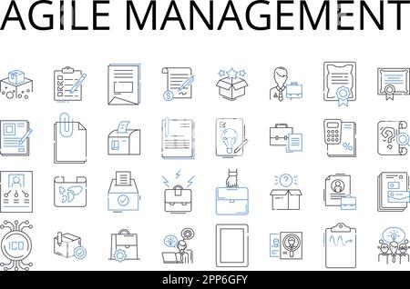 Collection d'icônes de ligne de gestion agile. Leadership Lean, planification dynamique, stratégie adaptative, approche proactive, travail d'équipe intégré, Créatif Illustration de Vecteur