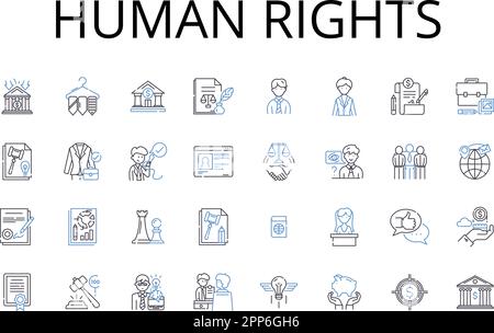 collection d'icônes de ligne de droits de l'homme. Libertés, libertés civiles, égalité des droits, droits fondamentaux, droits fondamentaux, Droits naturels, vecteur des droits protégés Illustration de Vecteur
