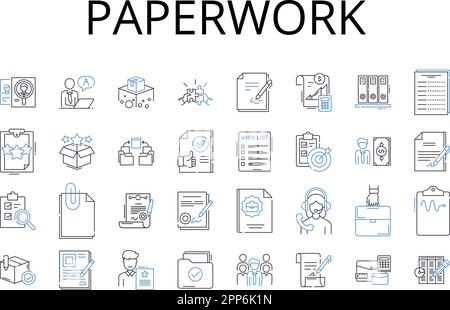 Collection d'icônes de ligne de documents. Documentation, Red tape, tenue des dossiers, formulaires juridiques, documents de procédure, Tâches administratives, documents écrits Illustration de Vecteur