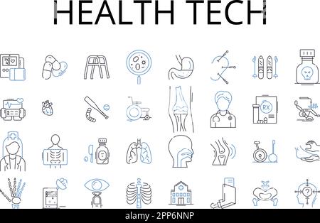 Collection d'icônes de la ligne des technologies de la santé. Technologie médicale, Santé numérique, INFORMATIQUE médicale, télésanté, eHealth, Informatique de la santé, information sur la santé Illustration de Vecteur