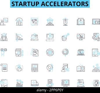 Ensemble d'icônes linéaires des accélérateurs de démarrage. Incubateur, mentorat, financement des semences, innovation, cohorte, Collaboration, vecteur de ligne Nerk et signes de concept Illustration de Vecteur